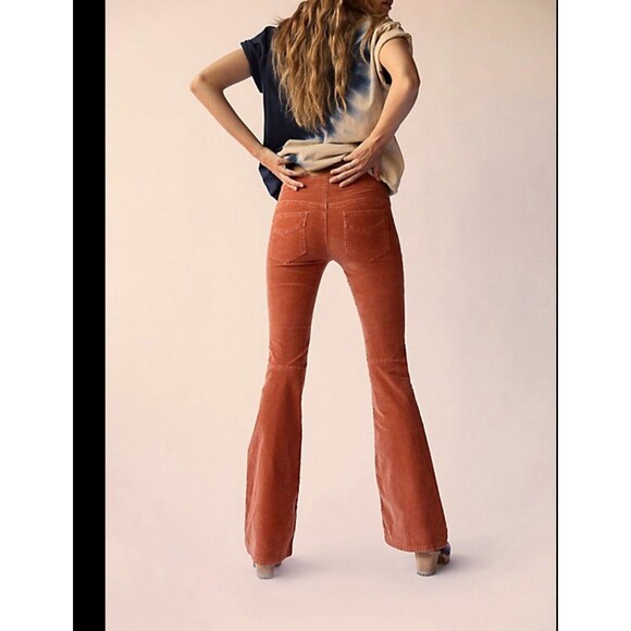 Free People We The Free Pull On Corduroy Stretch Flare Women 26 Terracotta Boho - Picture 7 of 9